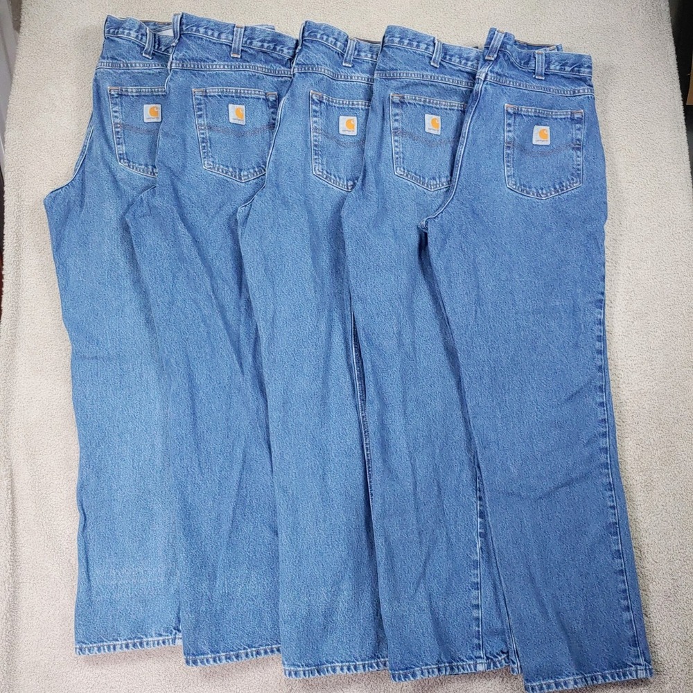 LOT OF 5 PAIRS Carhartt Relaxed Fit Jeans - Men 34x30 Blue Denim Workwear Pants